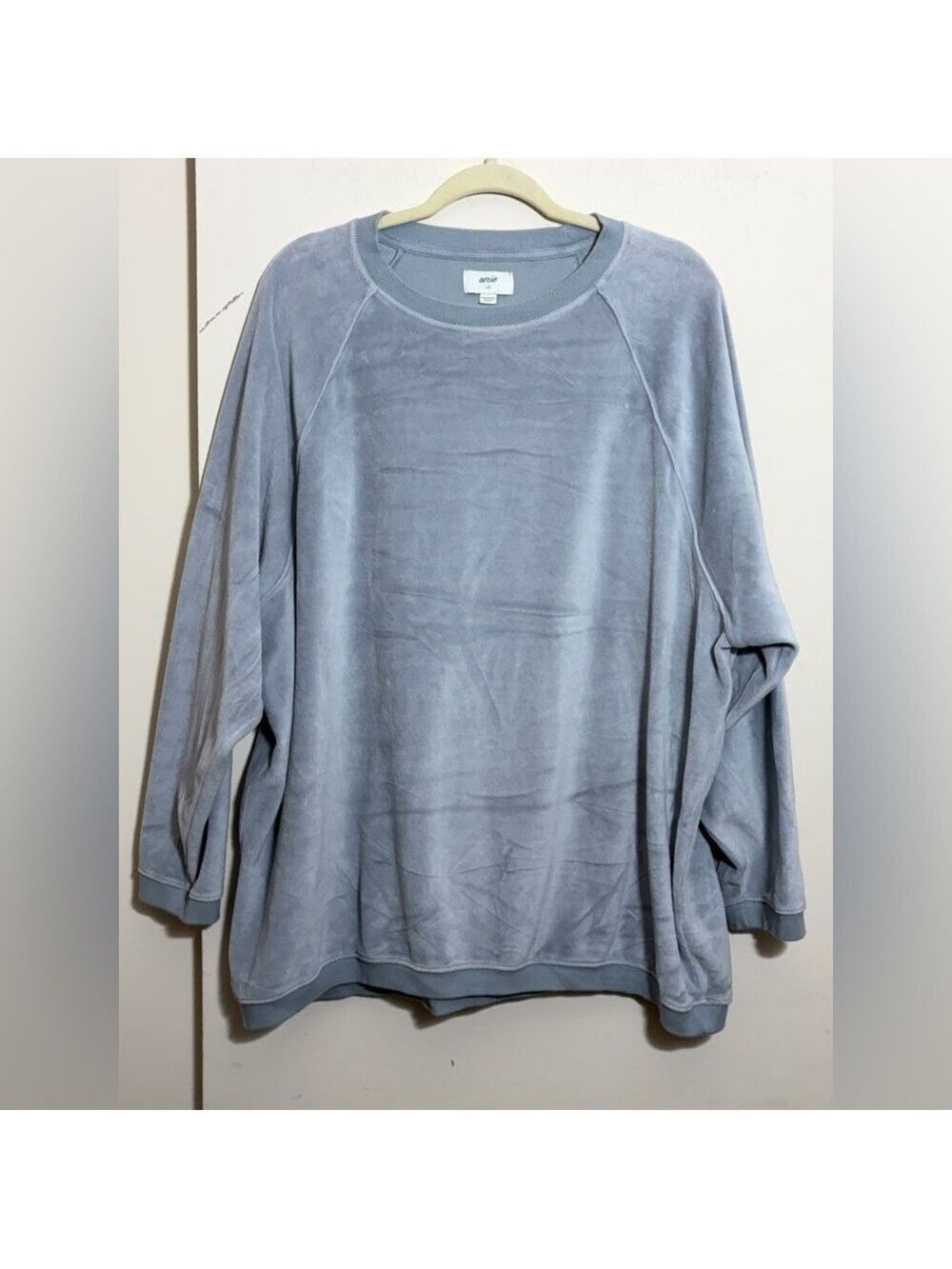 Aerie Real Obsessed Blue Gray Velour Crewneck Long Sleeve Cozy Sweatshirt Size L